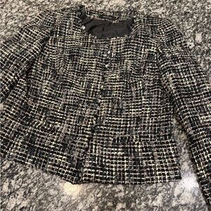 Jones New York Black and White Tweed Textured Blazer Jacket Chanel Style
